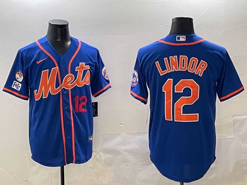Men New York Mets #12 Lindor Blue Game 2025 Nike MLB Jersey style 4->new york mets->MLB Jersey